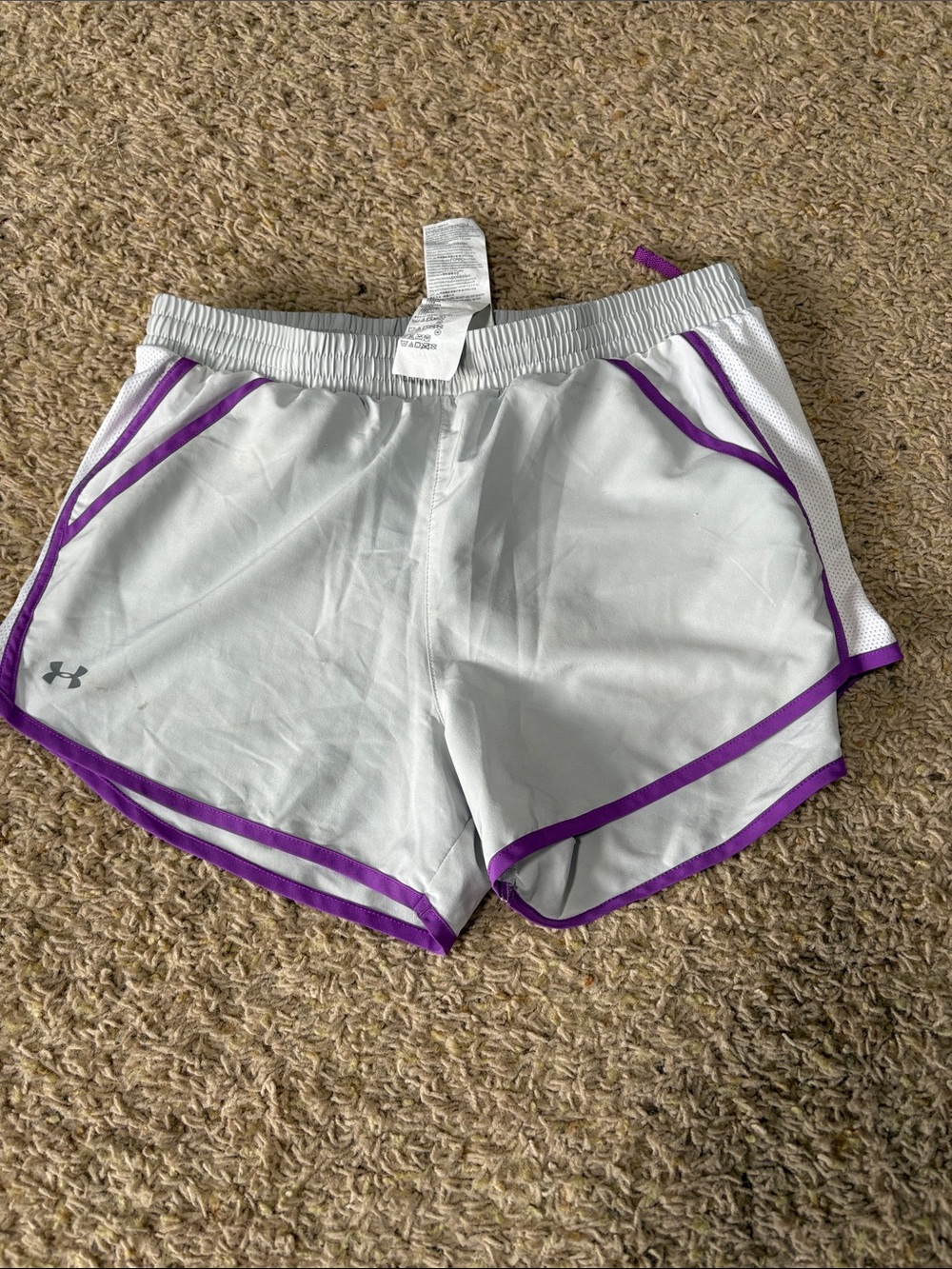 Under Armour White Athletic Shorts with Purple Trim